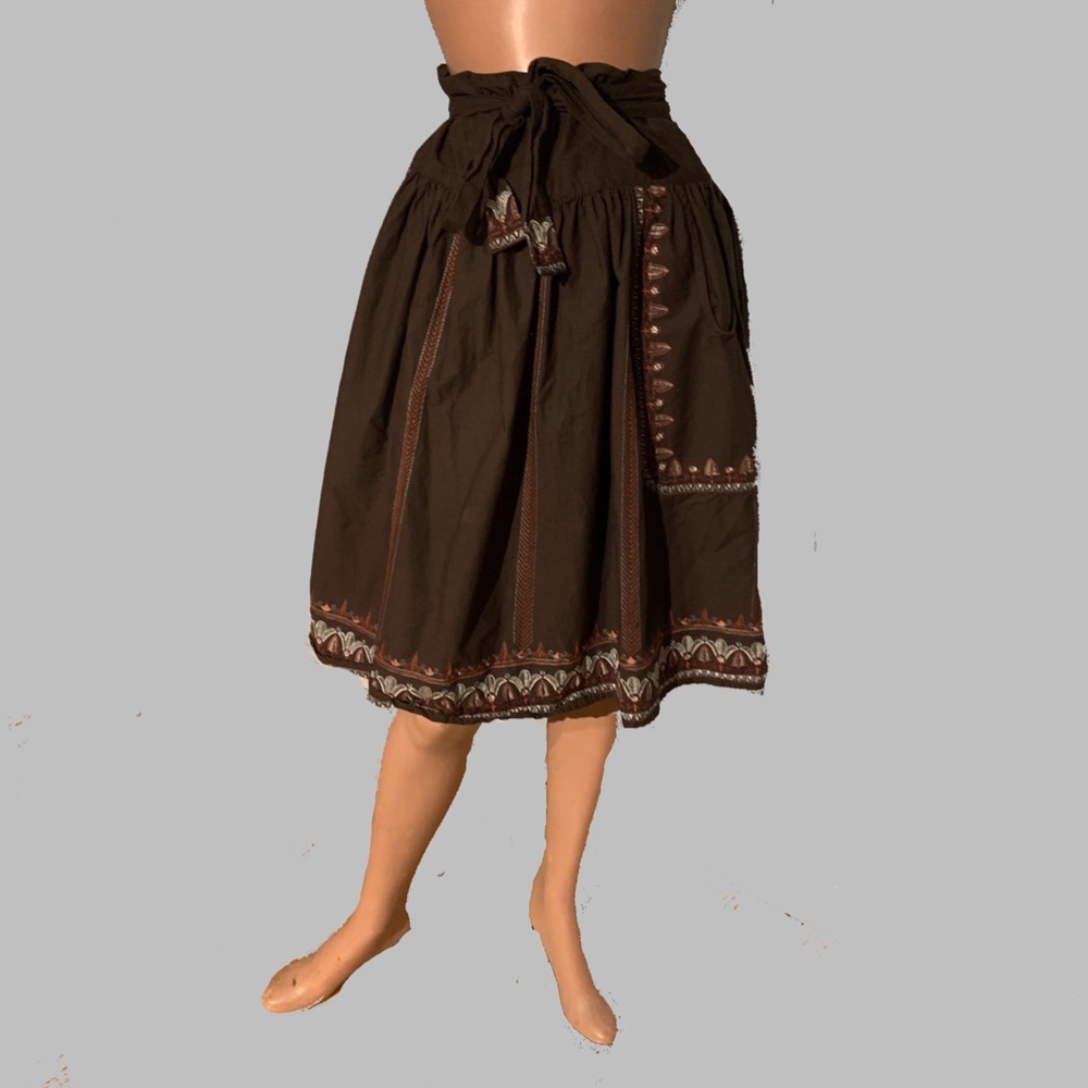 French Connection Cotton High Waisted Ethnic Embroidered Dirndl Skirt 6 Sale